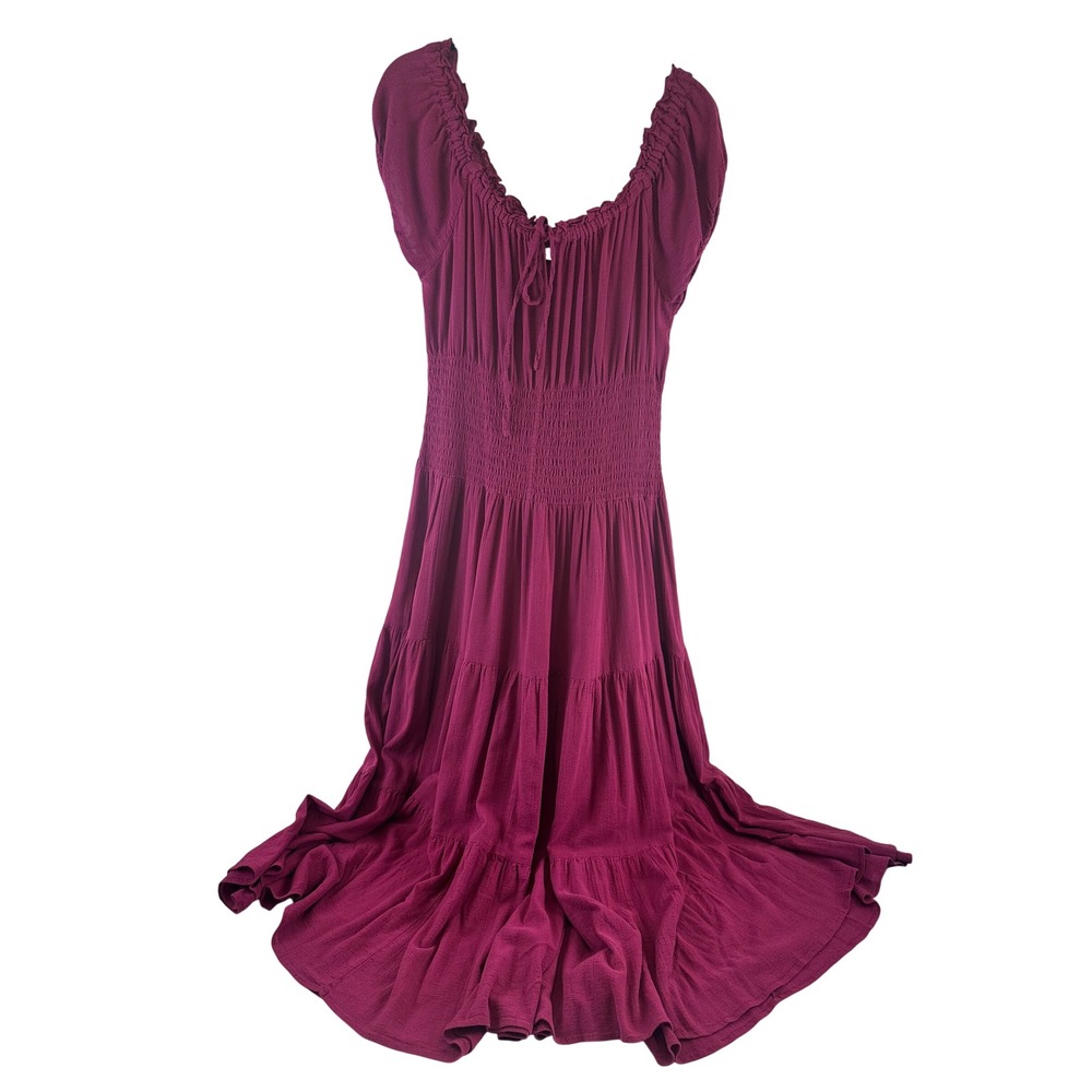 Newport News Tiered Maxi Dress Boho Smocked Bodice Ruffle Trim Women Plus 16W